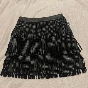 Black Fringe Studded Skirt